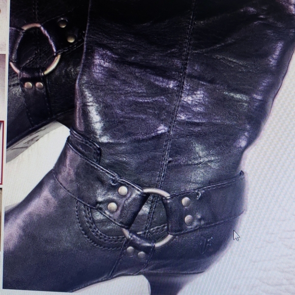 Frye Steffi Pull On Harness  Biker Kitten Heel Grey Boots - Picture 3 of 16